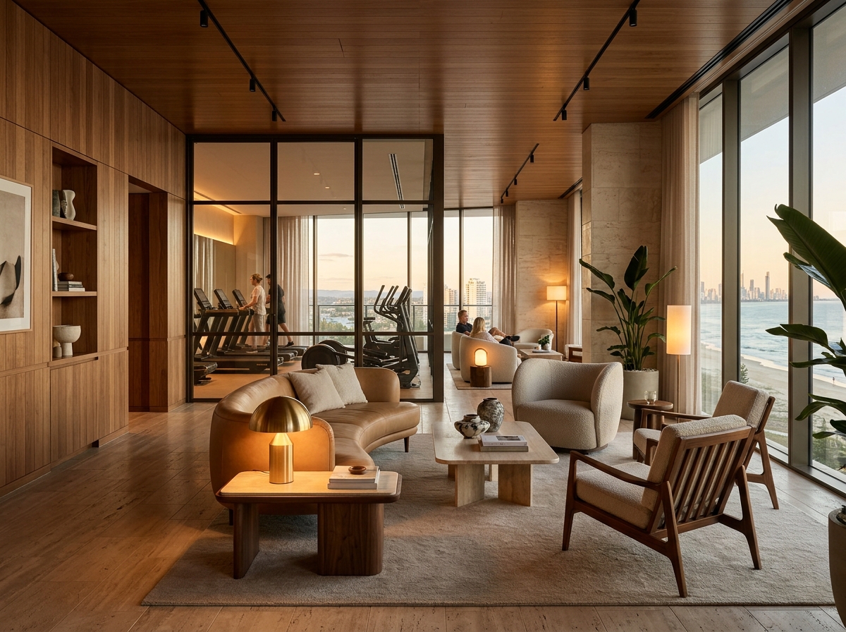 Calm hotel lounge in late-afternoon light