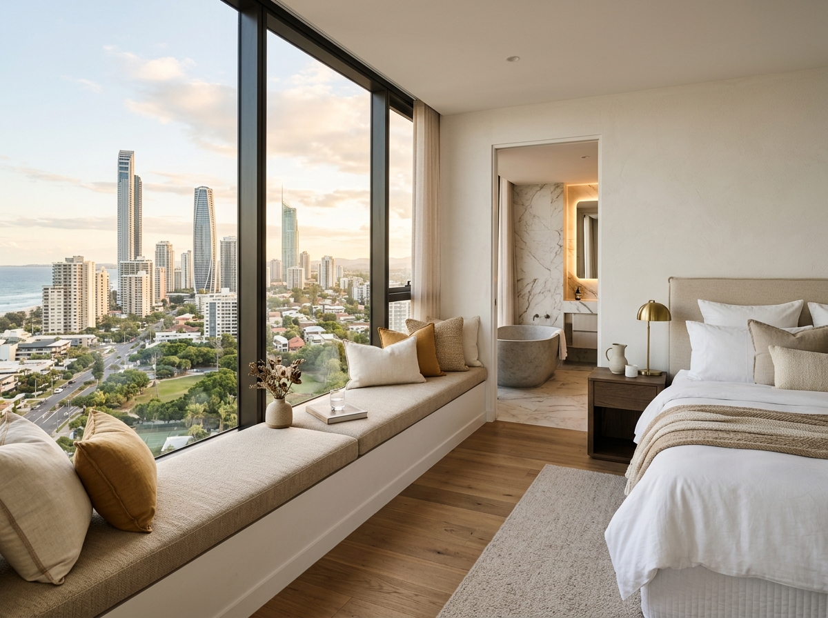Broadbeach View Room with elevated outlook and window seating