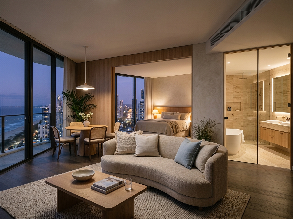 Skyline Residence Suite with lounge, dining area and city outlook